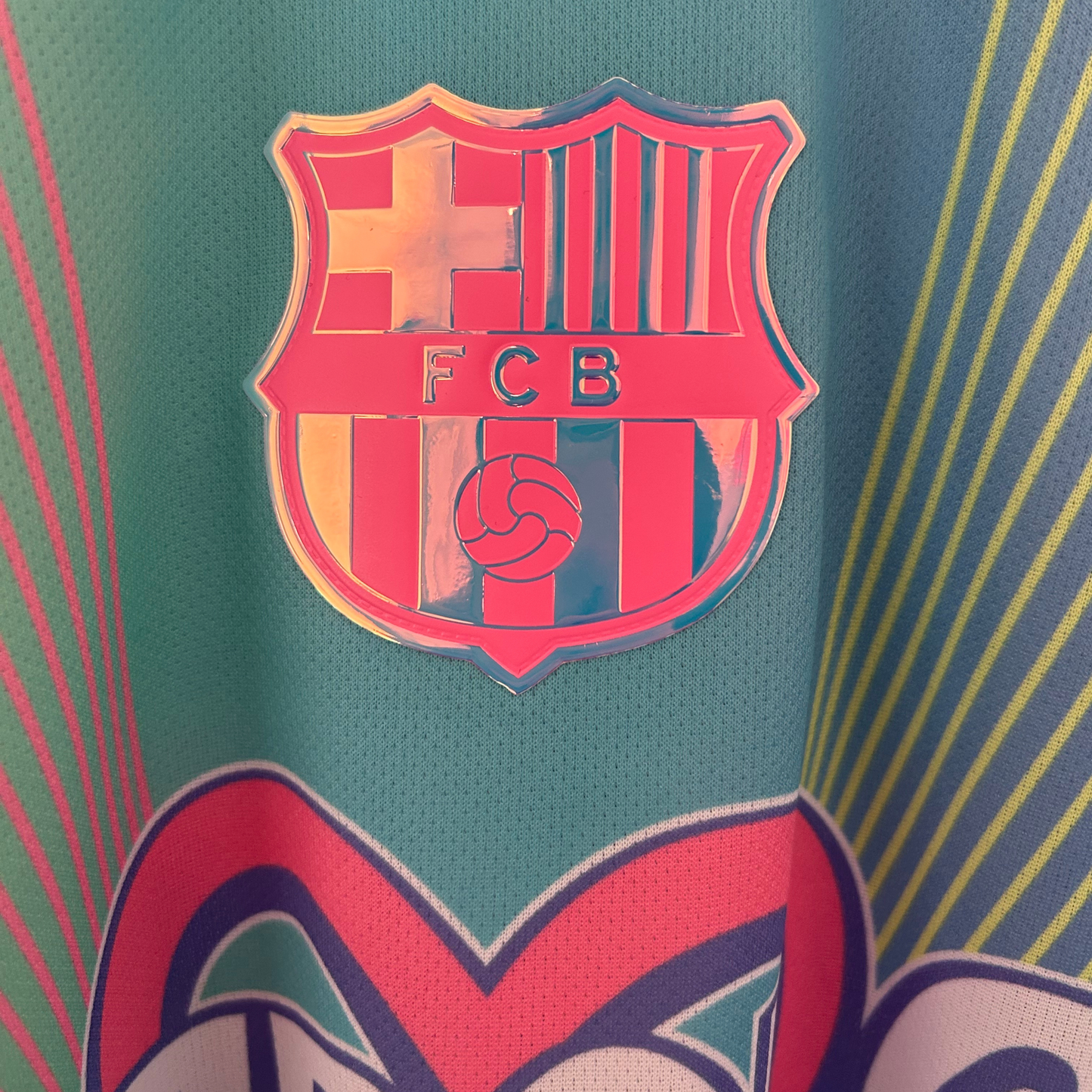 FC Barcelona x Karol G pastel kit by ELVN featuring a stylish jersey with team and artist branding in soft pastel colors.