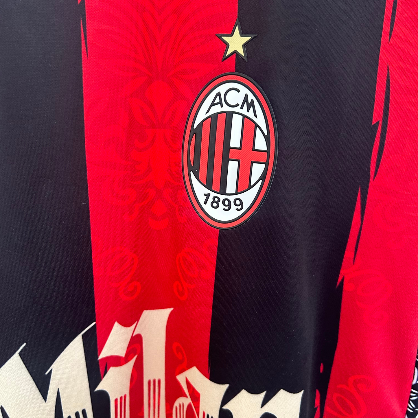 AC Milan Rosso Nero football kit by ELVN, featuring the team jersey with red and black colors and team logo.