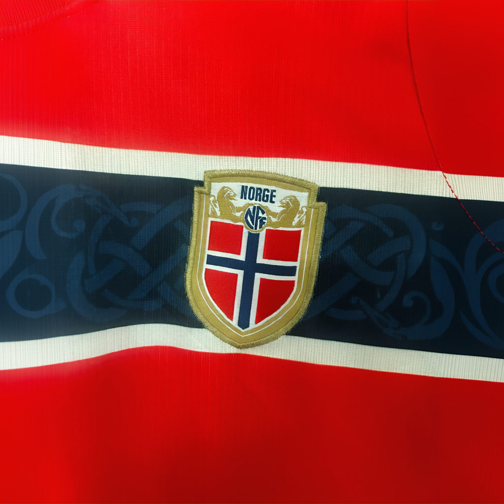 Norway home football kit 2026 by ELVN, featuring the official team jersey with Norwegian flag and team logo.