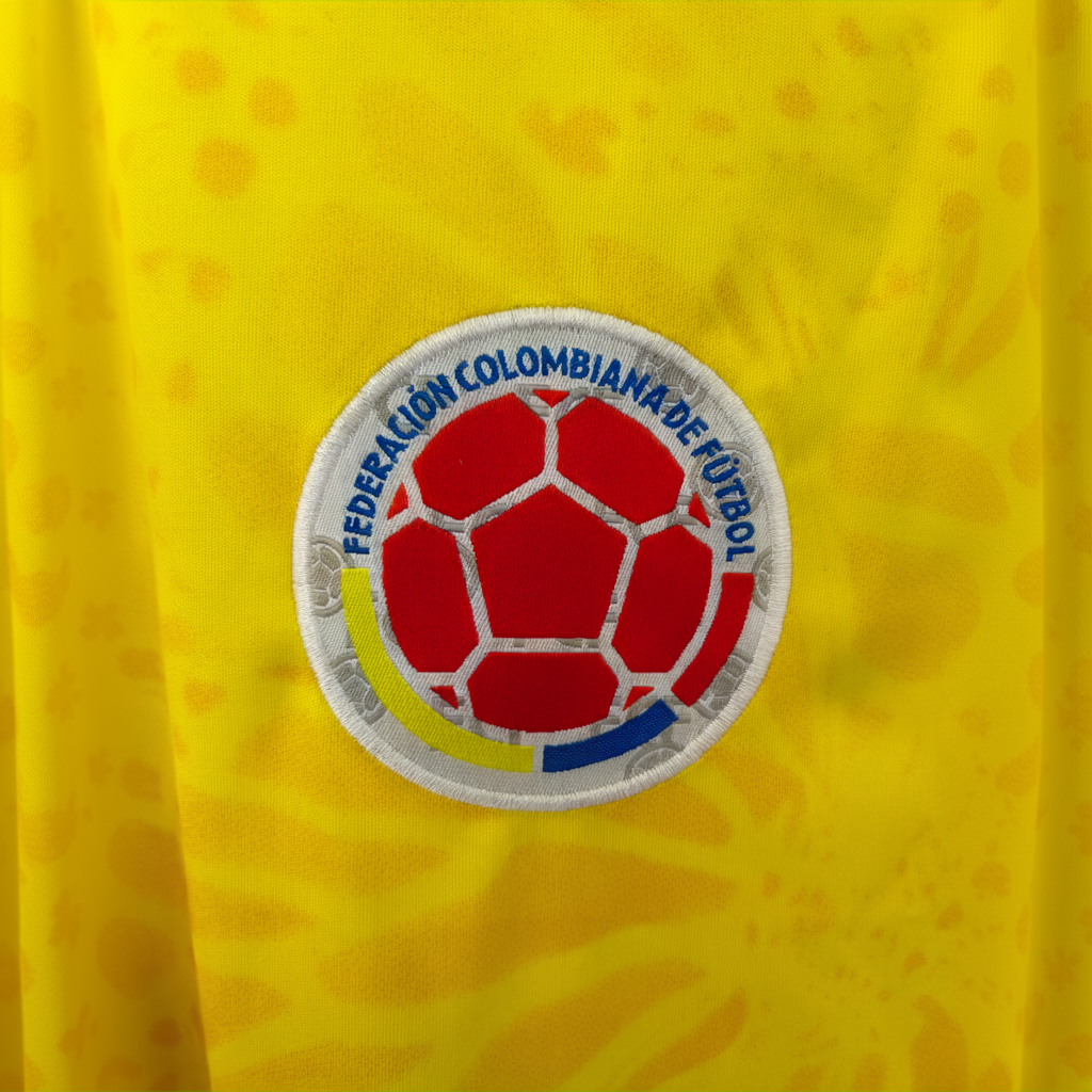 Elvn Colombia home kit 2026 soccer jersey with team logo and vibrant colors, displayed on a neutral background.