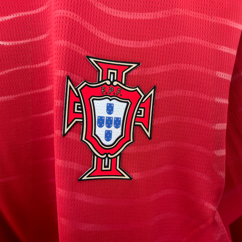 Portugal home kit 2026 soccer jersey by ELVN, featuring team crest and national colors, displayed on a mannequin.