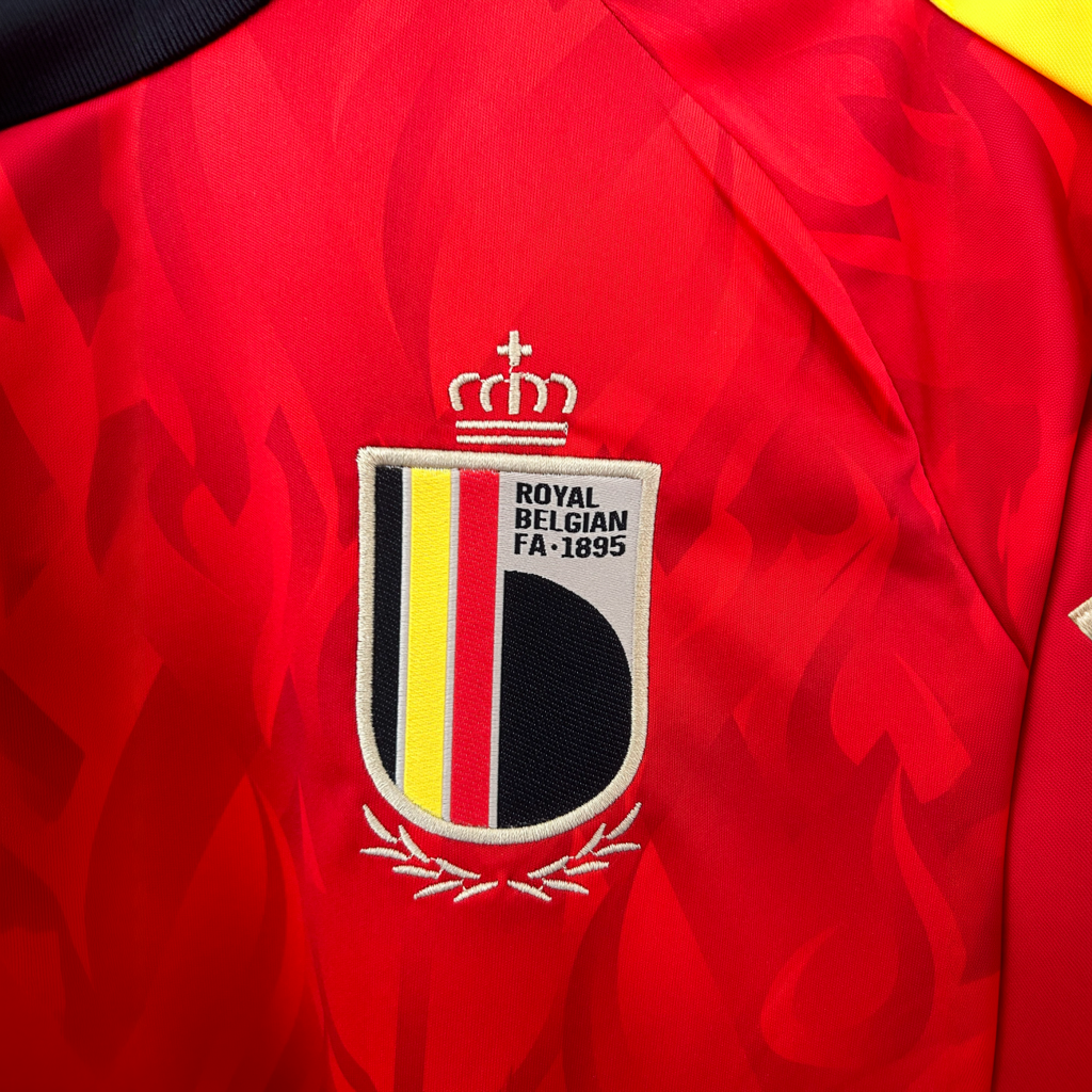 Belgium home soccer kit for 2026 by ELVN, featuring the team's jersey and shorts with national colors and emblem.
