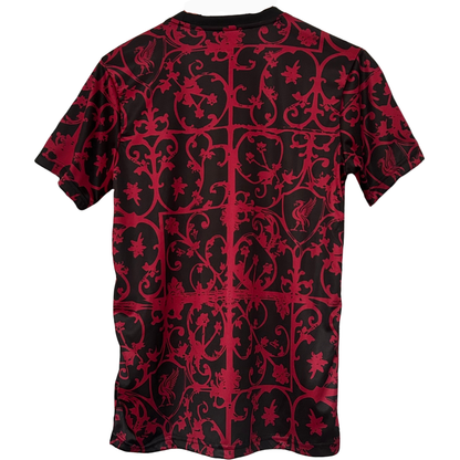 Liverpool pre-match kit 2025/26 by ELVN, featuring team jersey with Liverpool crest and matching shorts on a plain background.