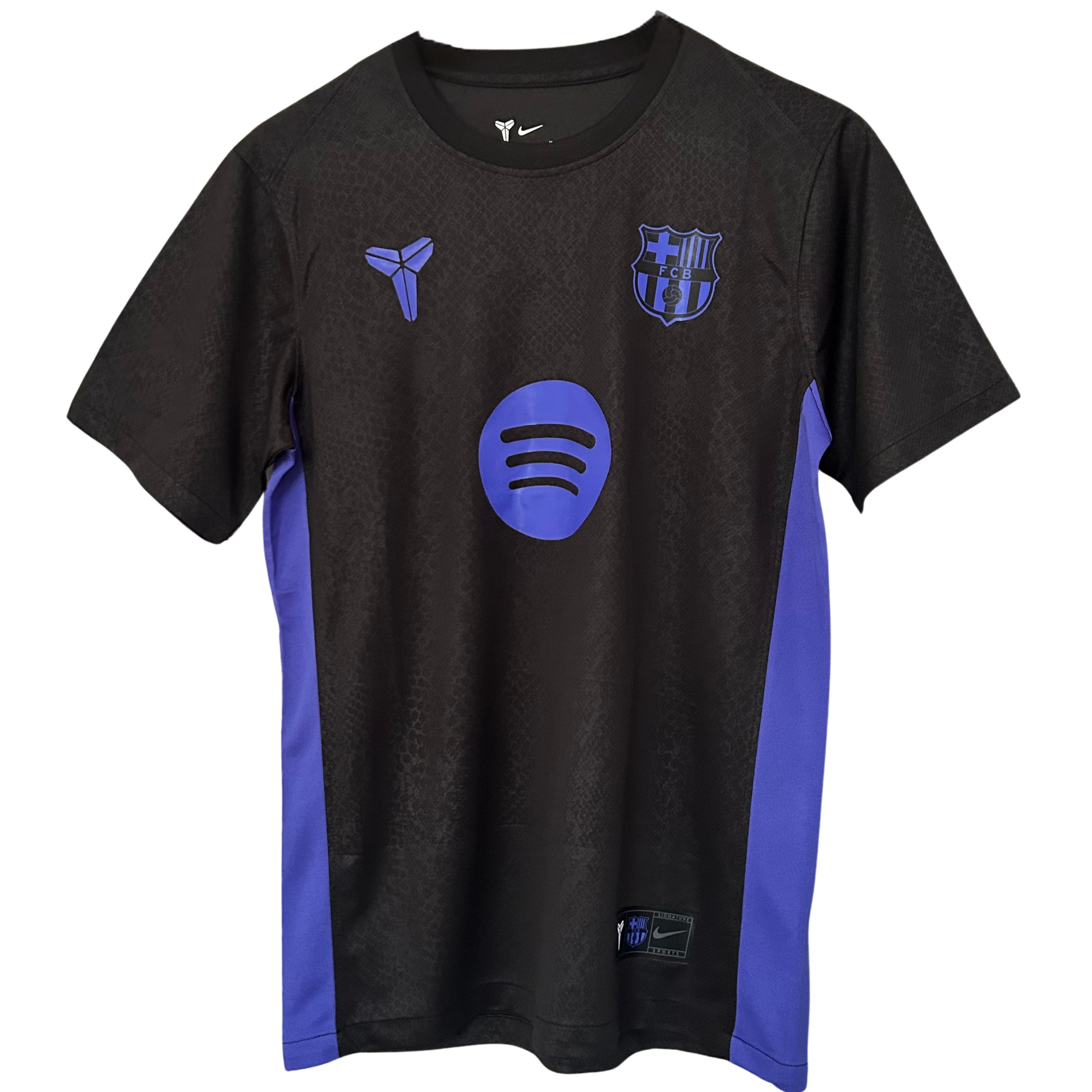 ELVN FC Barcelona x Kobe Bryant pre-match kit, featuring team and player logos on the jersey and shorts, displayed on a mannequin.