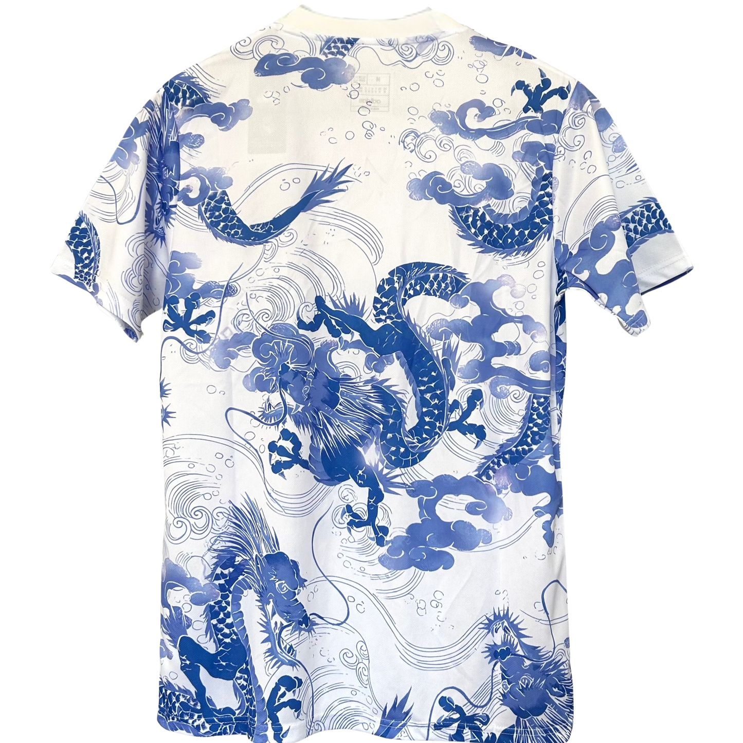 Real Madrid blue dragon football kit by ELVN featuring team crest and detailed blue jersey design.