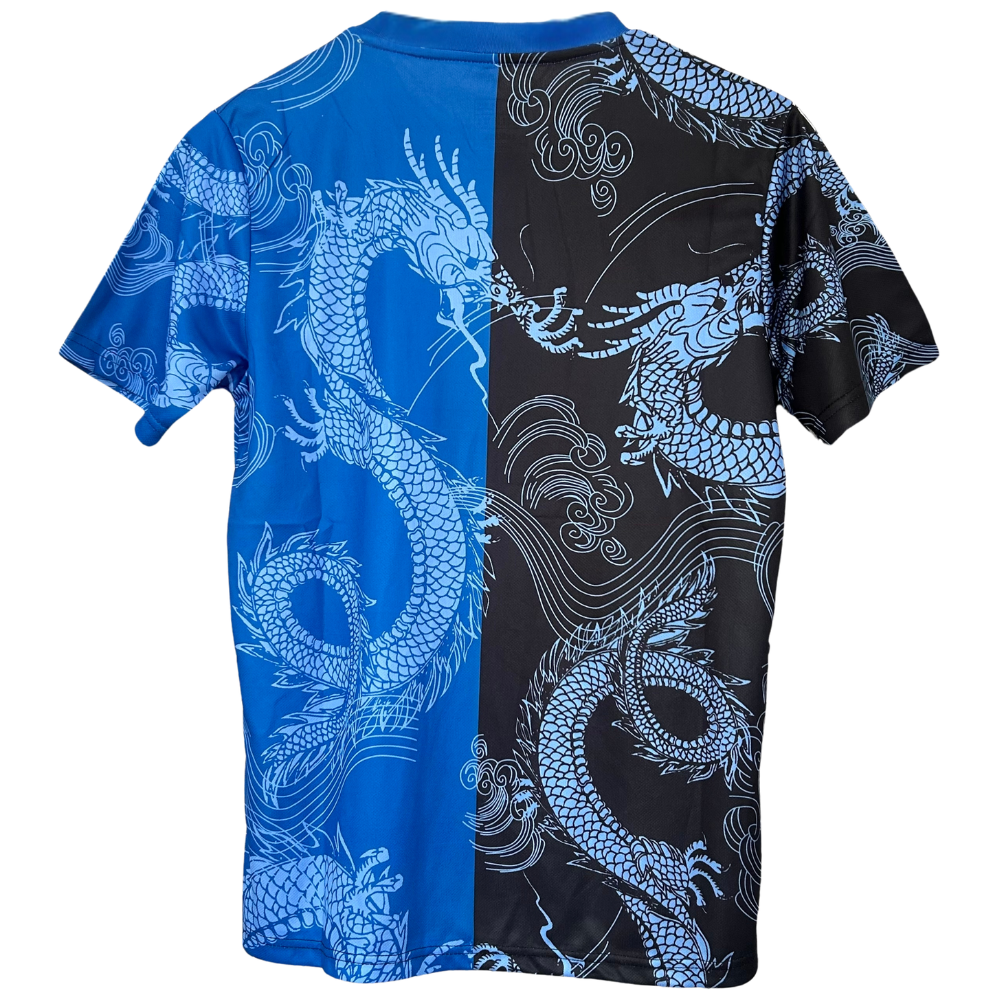 Real Madrid Dragon Blue Noir kit by ELVN featuring the team jersey with blue and black design and team logo.