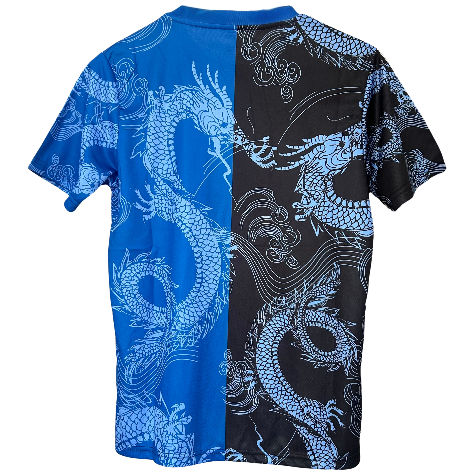 Real Madrid Dragon Blue Noir kit by ELVN featuring the team jersey with blue and black design and team logo.