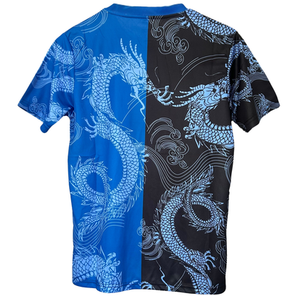 Real Madrid Dragon Blue Noir kit by ELVN featuring the team jersey with blue and black design and team logo.
