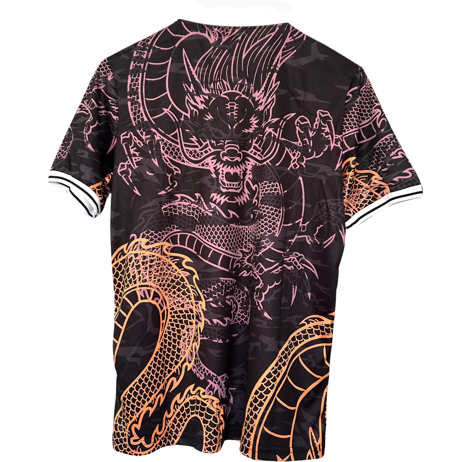 Real Madrid Dragon Kit by ELVN featuring team jersey with dragon design and matching shorts, ideal for soccer fans and players.
