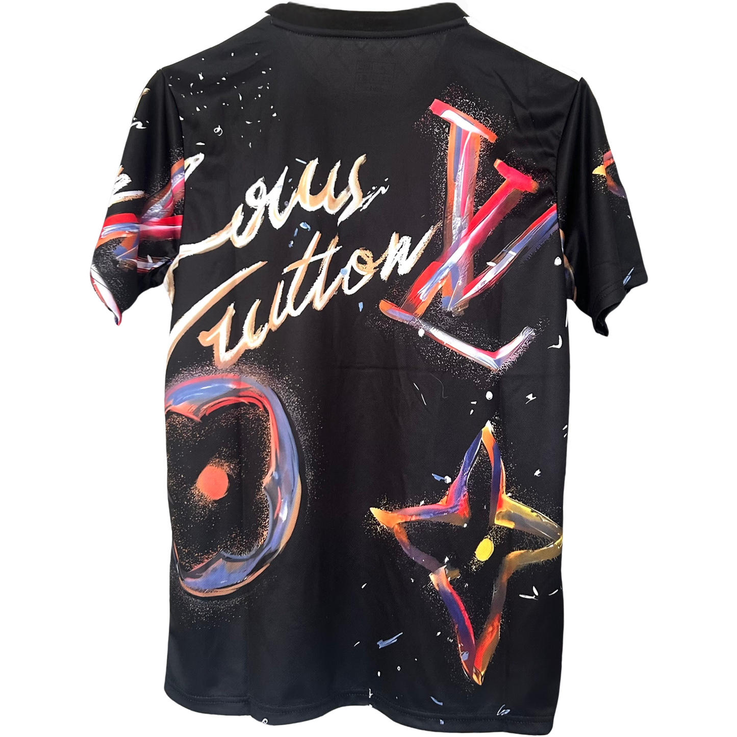 ELVN Real Madrid X Louis Vuitton black sports kit with logo details, displayed on a flat surface.