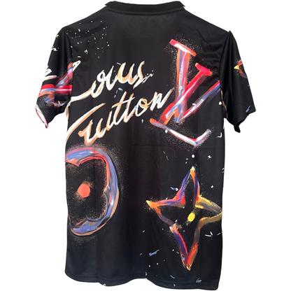 ELVN Real Madrid X Louis Vuitton black sports kit with logo details, displayed on a flat surface.