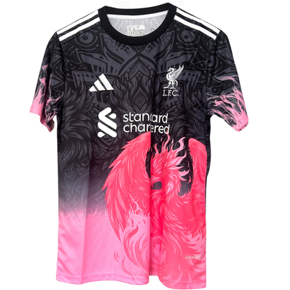 ELVN Liverpool Pink Dragon Kit featuring a pink dragon mascot on a sports jersey with team logo and vibrant design.