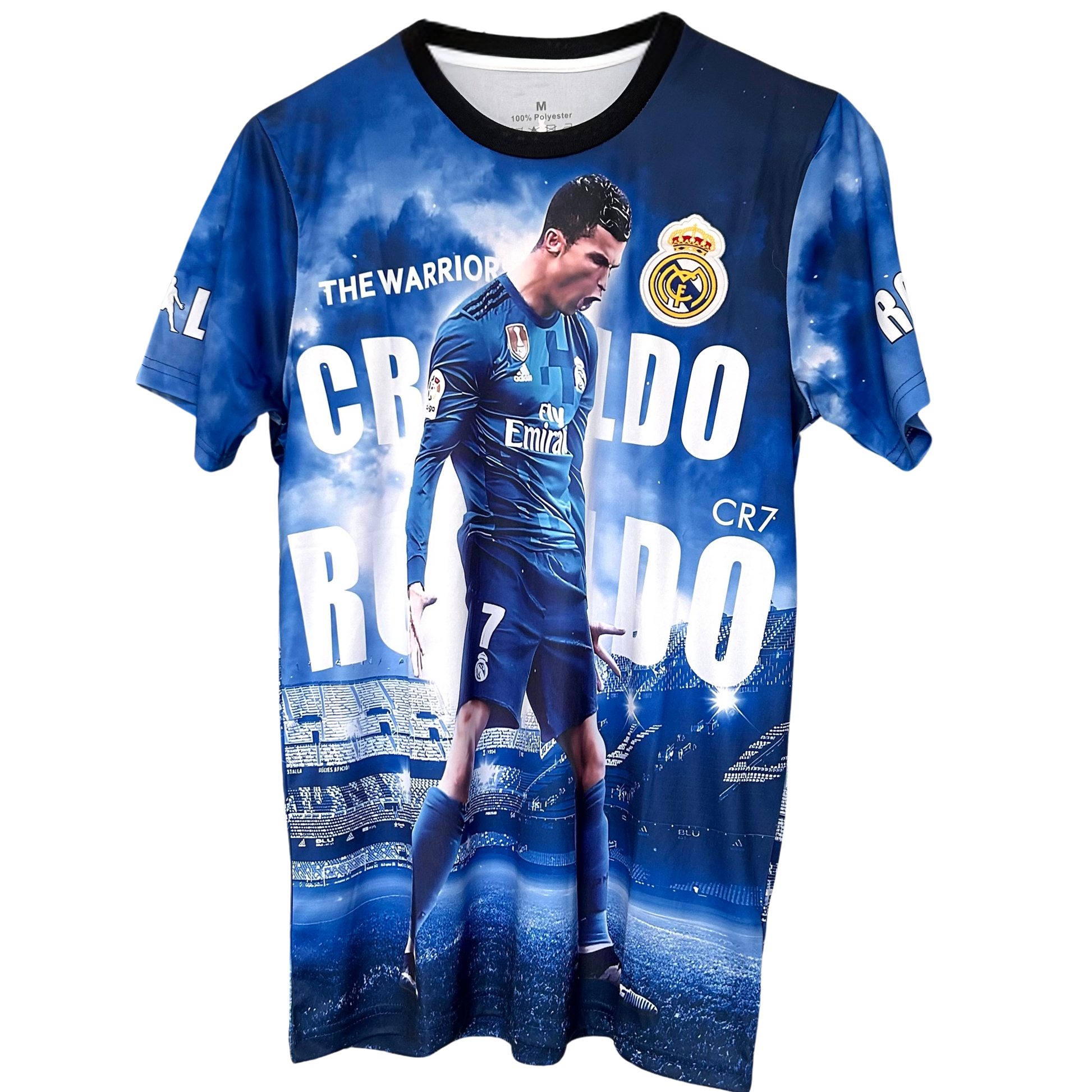 Real Madrid CR7 Warrior kit by ELVN featuring a football jersey with team logo and player number on the front and back.