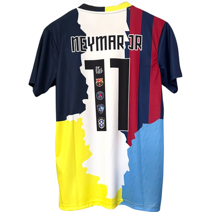 ELVN Neymar Legacy Kit featuring a green and yellow soccer jersey with Neymar's name and number, laid flat on a white background.