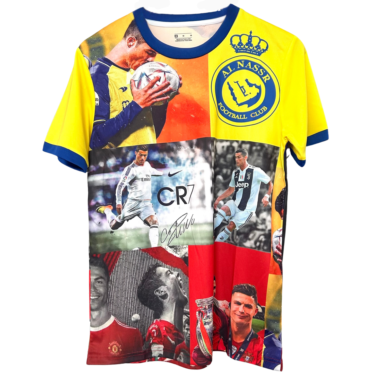 ELVN Ronaldo Legacy Kit featuring a soccer jersey with Ronaldo’s name and number, displayed on a hanger.