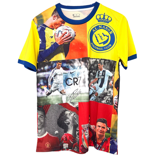 ELVN Ronaldo Legacy Kit featuring a soccer jersey with Ronaldo’s name and number, displayed on a hanger.