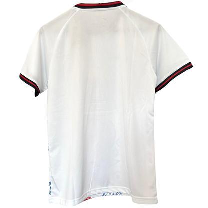 FC Barcelona paisley white kit by ELVN, featuring the team's jersey with paisley pattern and team crest on the front.