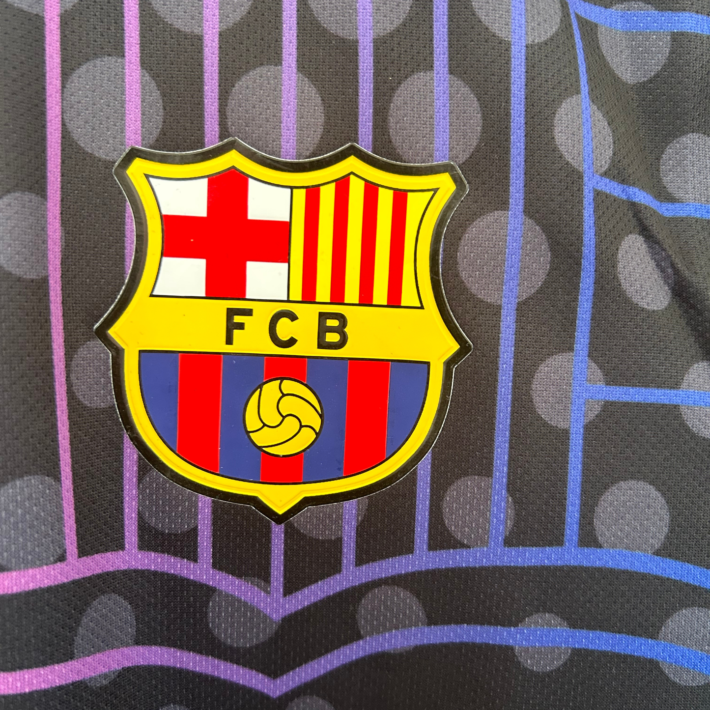 Elvn FC Barcelona neon crest kit featuring vibrant neon colors and detailed crest design on a dark background
