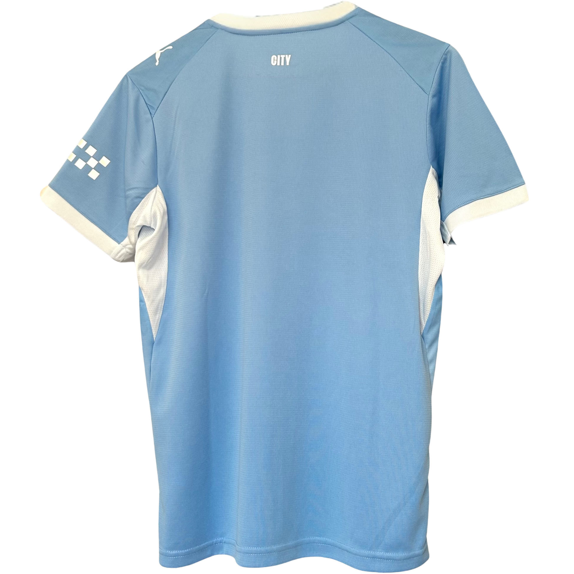 Manchester City home kit 2026/27 by ELVN, featuring the team’s jersey with club crest and modern design details.