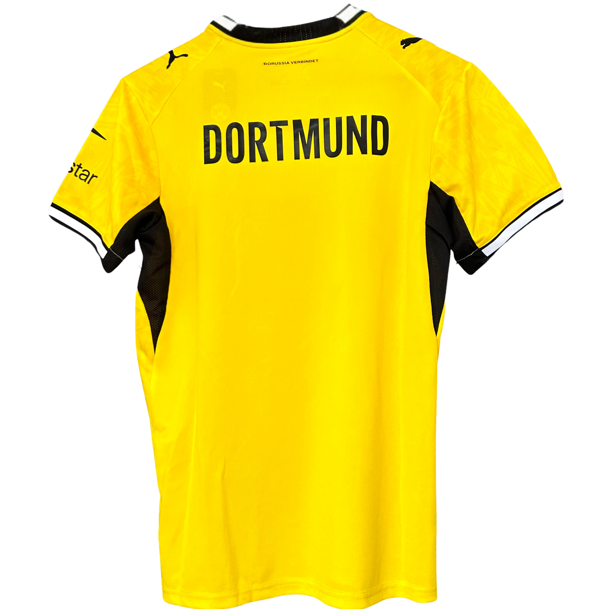Elvn Borussia Dortmund home kit 2026/27 featuring classic black and yellow design with team crest and modern soccer jersey details.