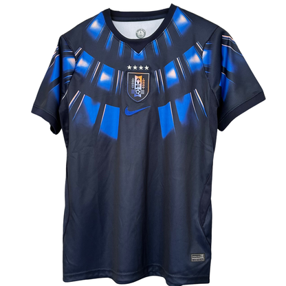 Uruguay away football kit 2026 by ELVN, featuring distinctive blue jersey with white accents and official team logo.