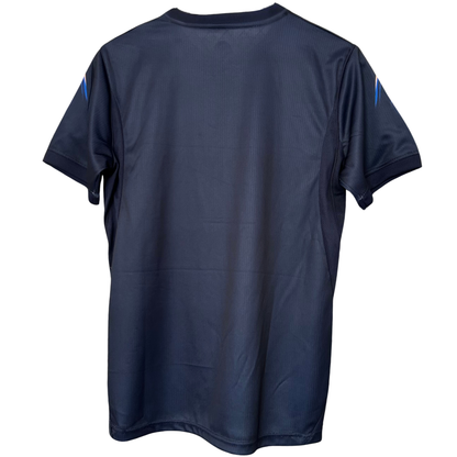 Uruguay away kit 2026 by ELVN featuring blue jersey with white accents and team crest, displayed flat on a white background.