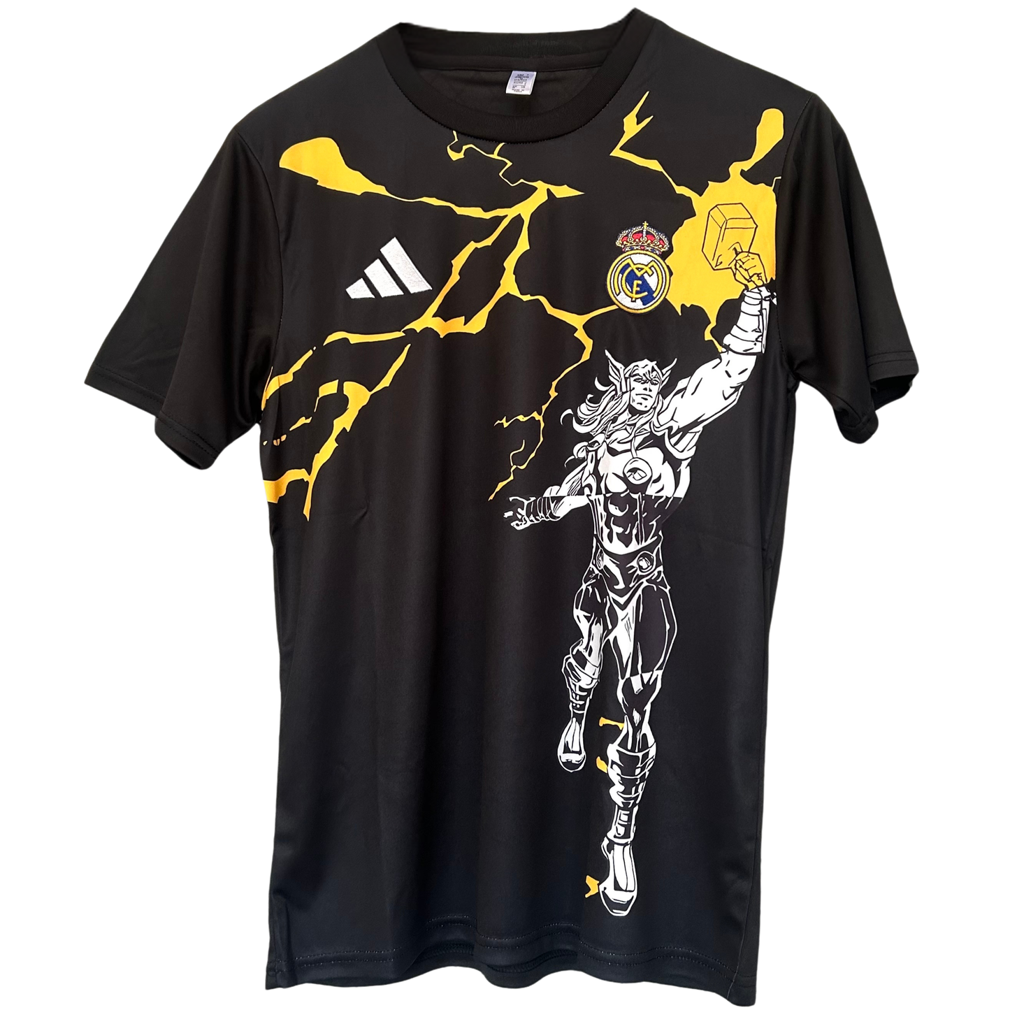 ELVN Marvel Avengers kit featuring Real Madrid-themed superhero costume with Marvel Avengers logo and detailed design.