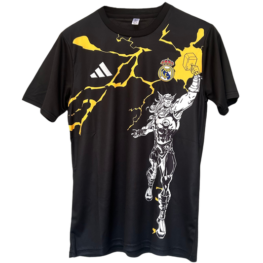 ELVN Marvel Avengers kit featuring Real Madrid-themed superhero costume with Marvel Avengers logo and detailed design.