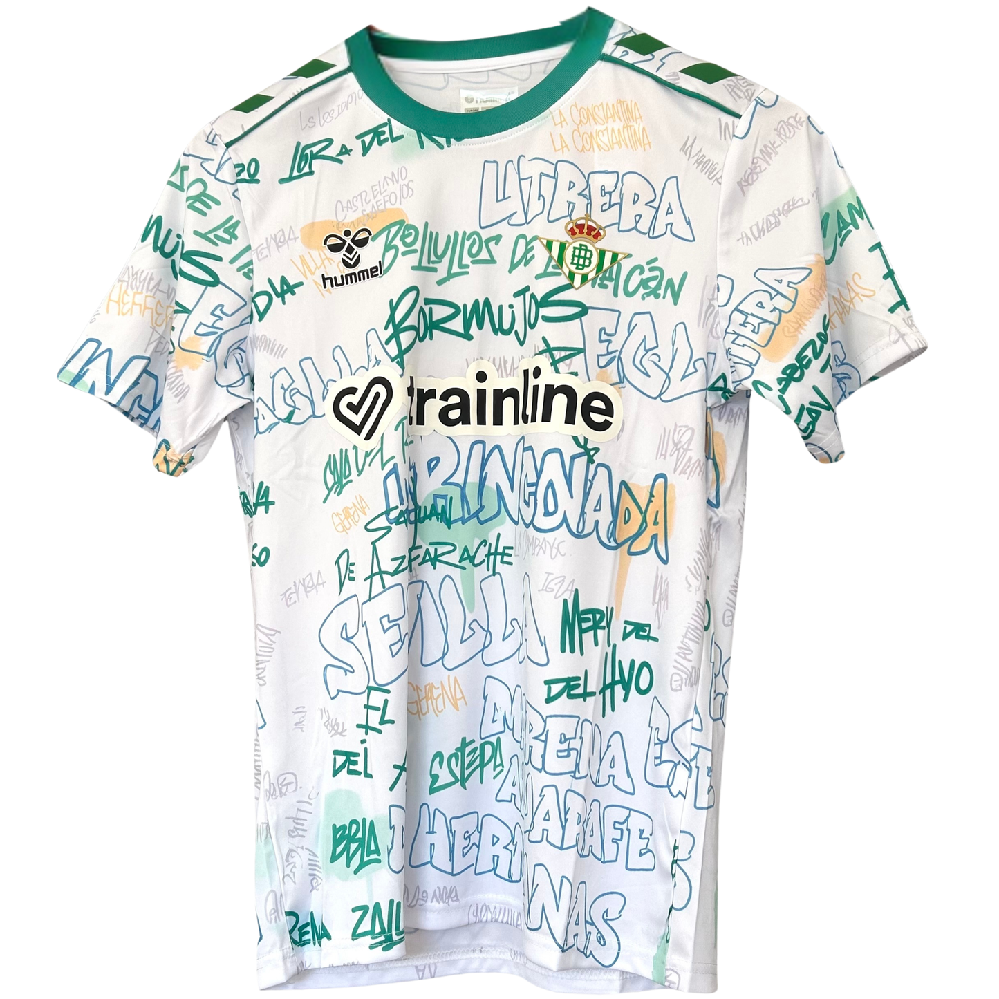 ELVN Real Betis pre-match kit 2025/26, green and white jersey with team logo, shorts, and matching accessories displayed.