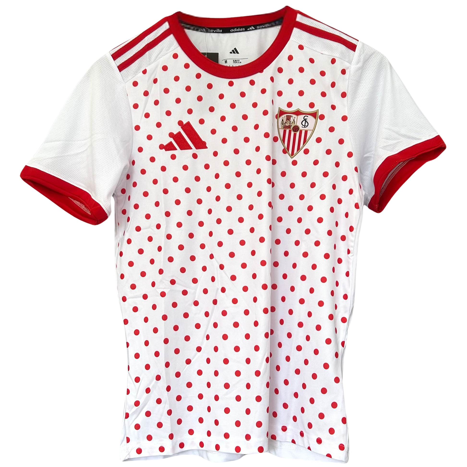 White Sevilla FC pre-match kit for 2025/26 by ELVN, featuring the team jersey with sponsor logos and team crest.
