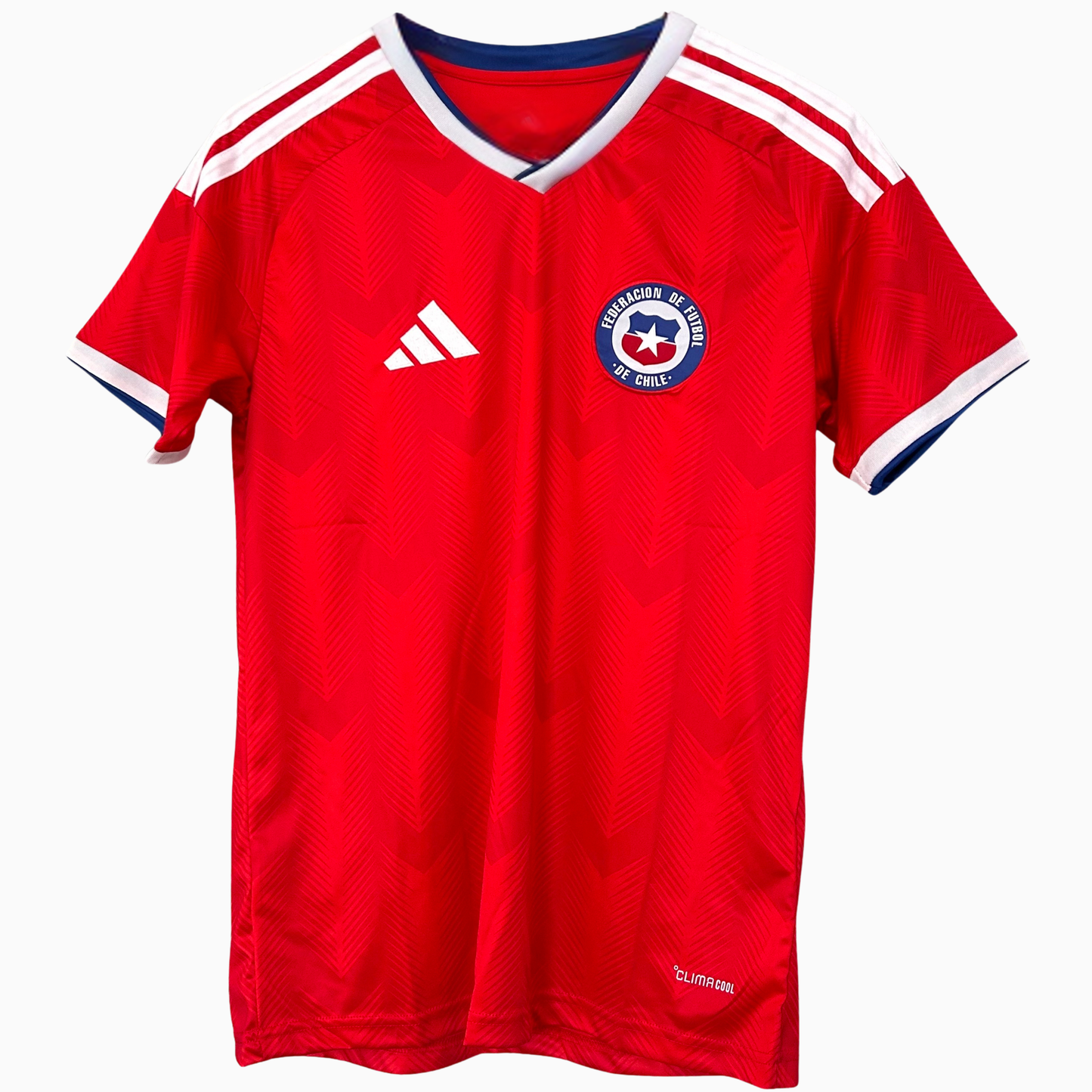 Elvn Chile Home Kit 2026 soccer jersey with team logo and red and white design, displayed on a flat surface.
