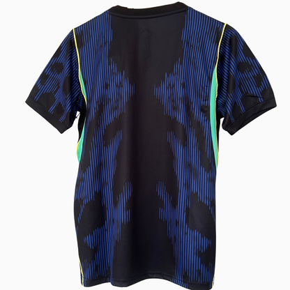 Brazil Away Kit 2026 by ELVN featuring the team's blue jersey with yellow accents and official team logo, displayed on a mannequin.