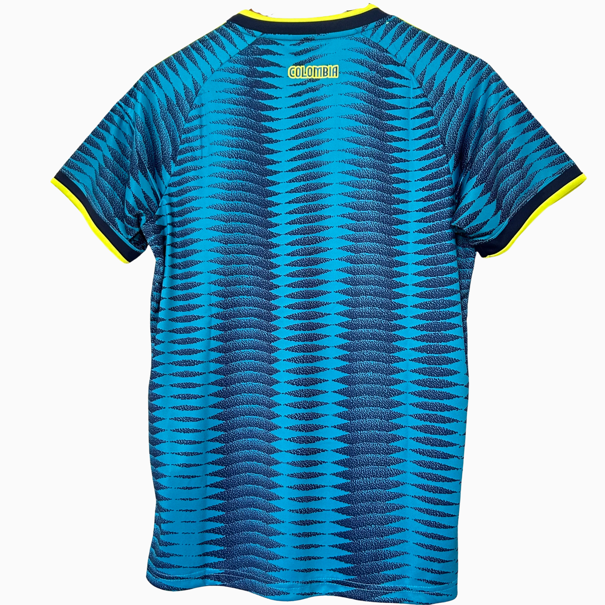ELVN Colombia Away Kit 2026 soccer jersey with blue and yellow design, featuring team logo and modern athletic fit.