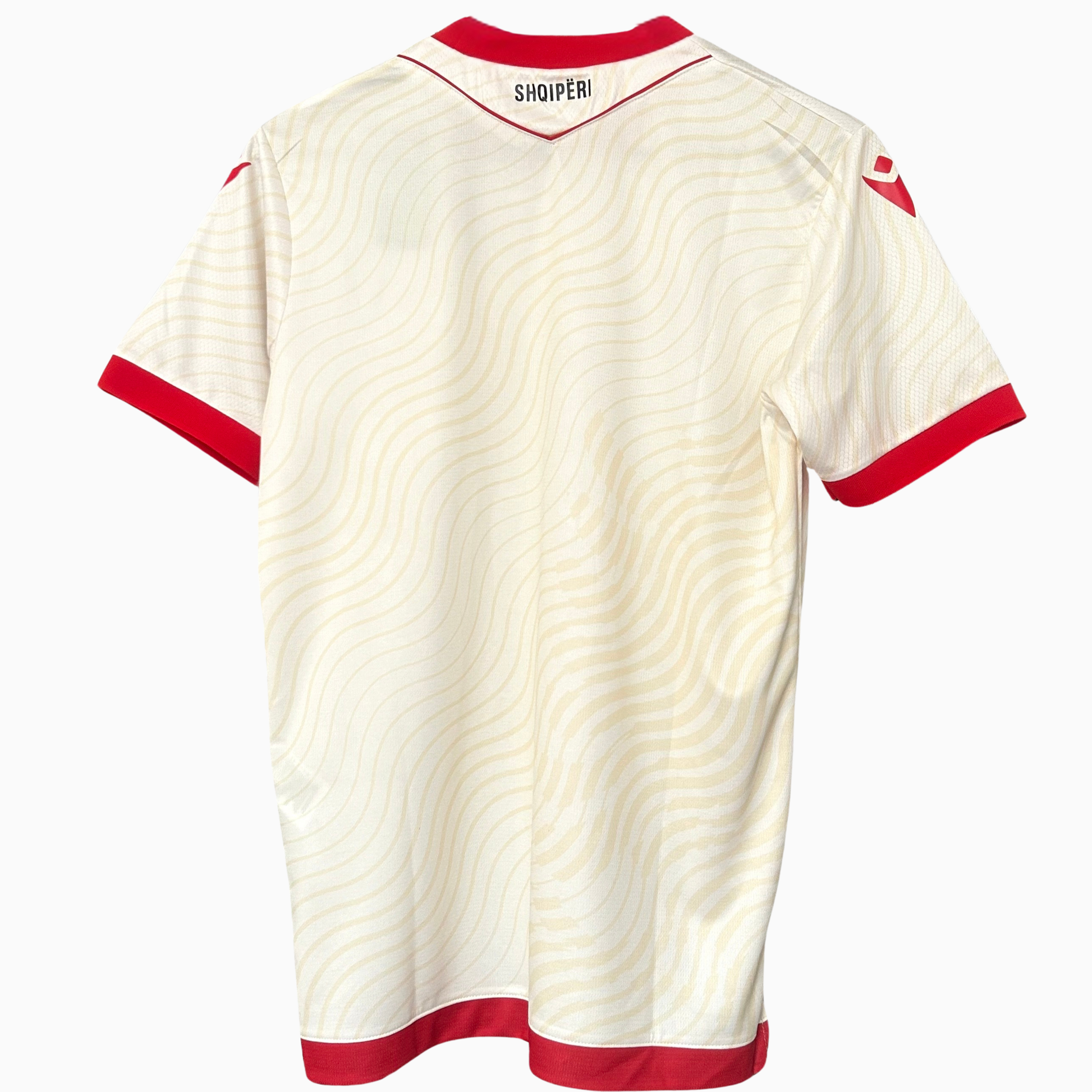 ELVN Albania away kit 2026 featuring team jersey with blue and red design, displayed on a plain background.