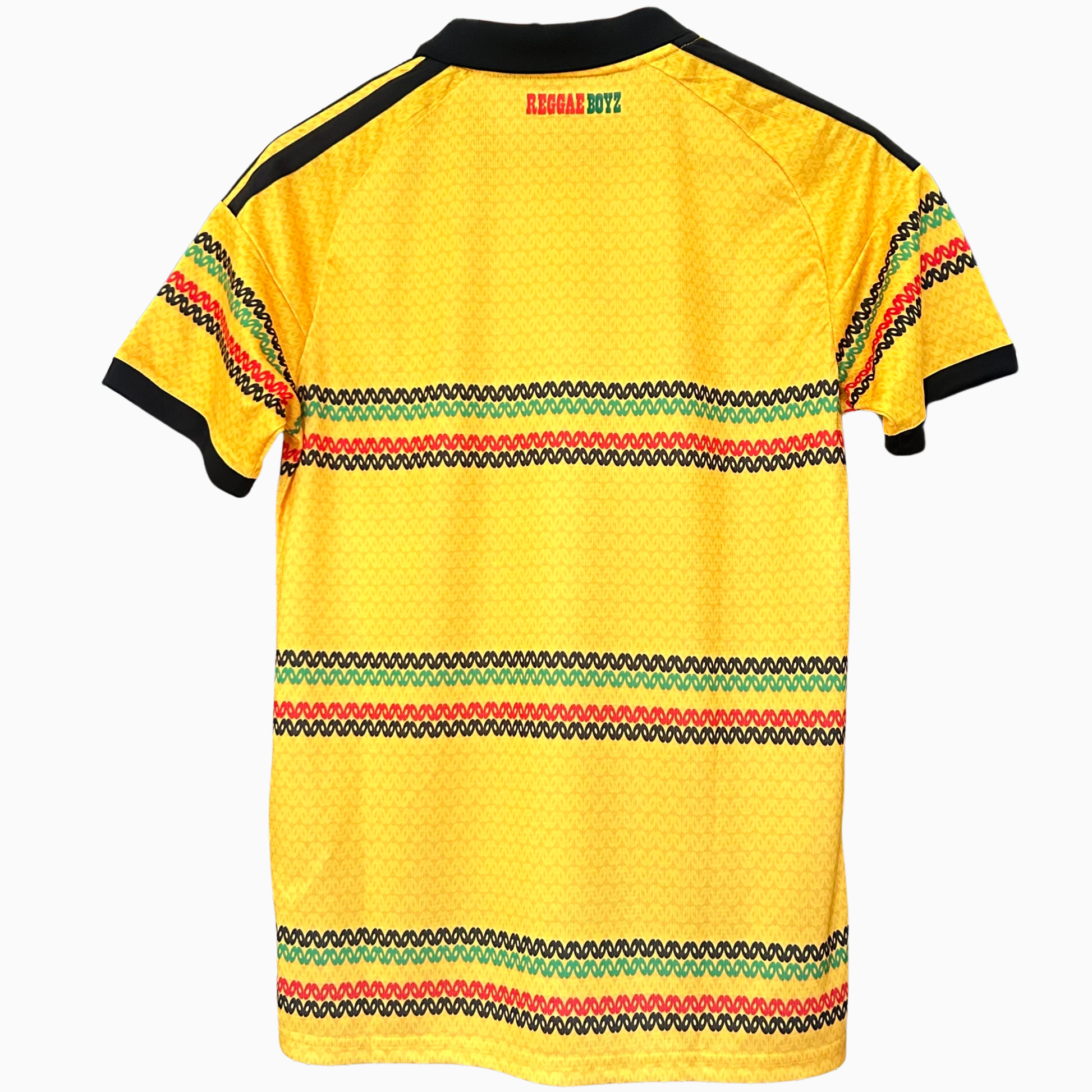 ELVN Jamaica Home Kit 2026 soccer jersey with green, yellow, and black design, featuring team crest and sponsor logos.