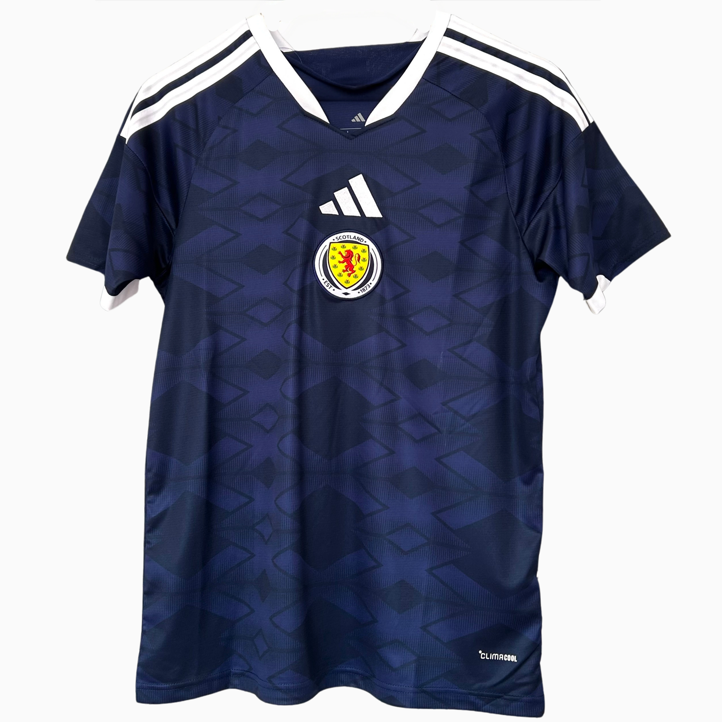 Scotland home kit 2026 soccer jersey by ELVN, featuring team crest and traditional design, displayed on a plain background.
