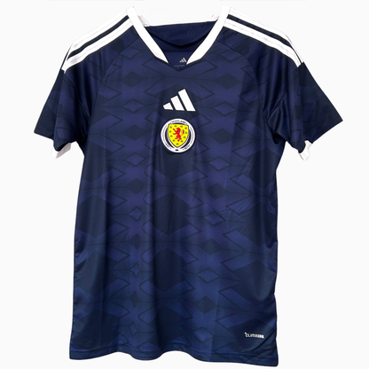 Scotland home kit 2026 soccer jersey by ELVN, featuring team crest and traditional design, displayed on a plain background.