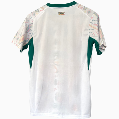 Senegal home kit 2026 soccer jersey by ELVN, featuring team crest and vibrant design, displayed on a flat surface.