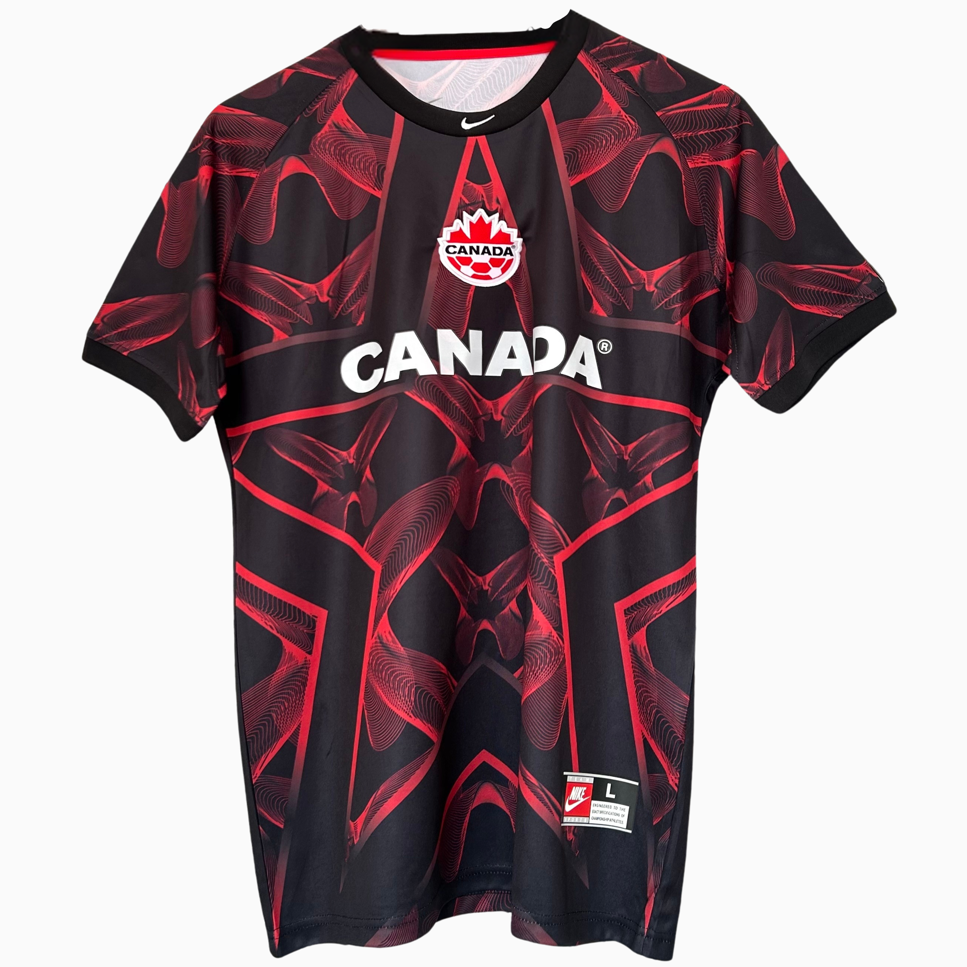 ELVN Canada goalkeeper kit for 2026, featuring team jersey with goalkeeper gloves and matching shorts on a soccer field.