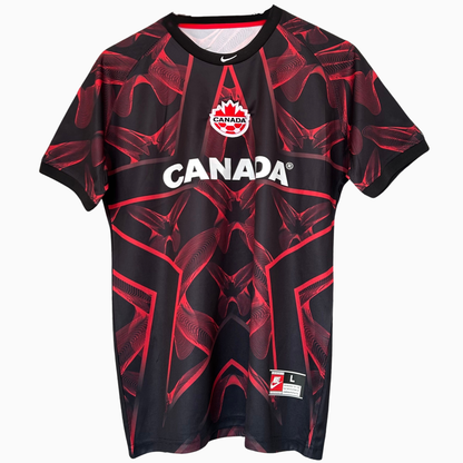 ELVN Canada goalkeeper kit for 2026, featuring team jersey with goalkeeper gloves and matching shorts on a soccer field.