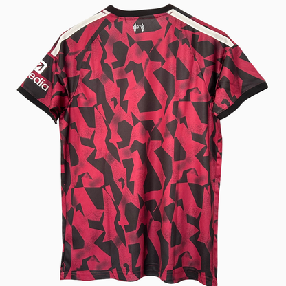 Liverpool pre-match kit 2026/27 by ELVN, featuring the team jersey with logo and team colors displayed on a hanger.