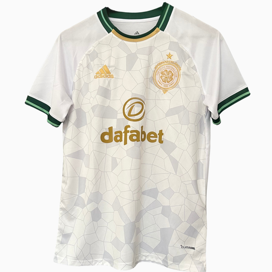 ELVN Celtic third kit 2026/27 football jersey featuring green and white design with team logo and sponsor details.