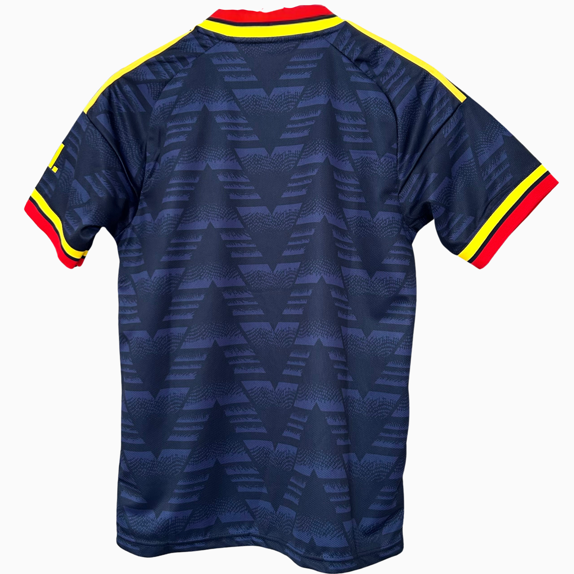 ELVN Arsenal away kit 2026/27 featuring team crest, blue jersey with white and red accents, and matching shorts.