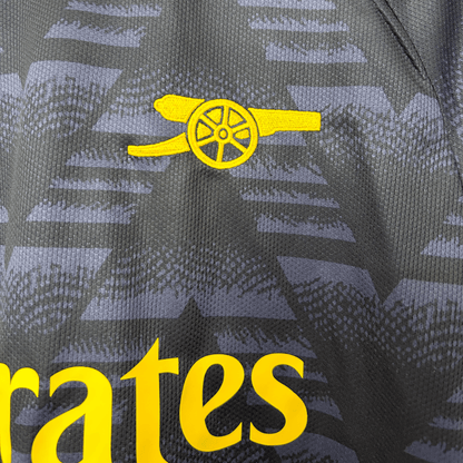 ELVN Arsenal away kit 2026/27 featuring blue jersey with team crest and sponsor logos, displayed on a mannequin.