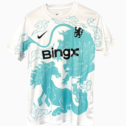 ELVN Chelsea Pre-Match Kit 2026/27, navy and white football training suit with team logo and matching shorts.