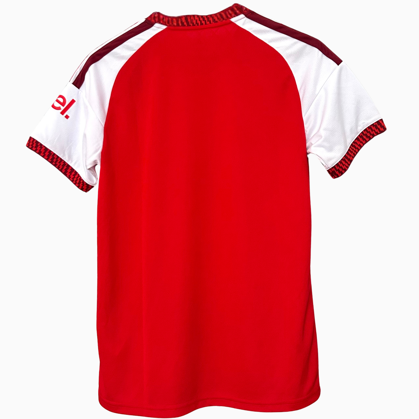 ELVN Arsenal home kit 2026/27 jersey with team logo, red and white design, displayed flat on a clean surface.