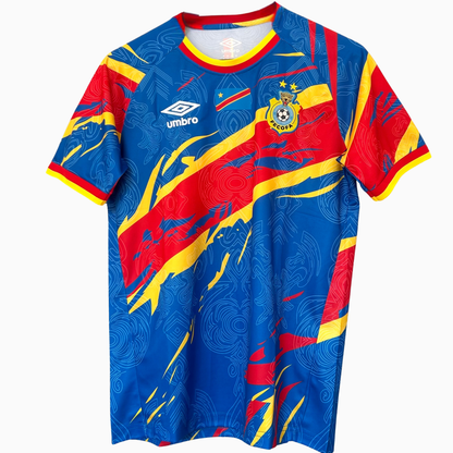 DR Congo pre-match kit 2026 by ELVN, featuring the team's jersey, shorts, and accessories displayed on a flat lay.