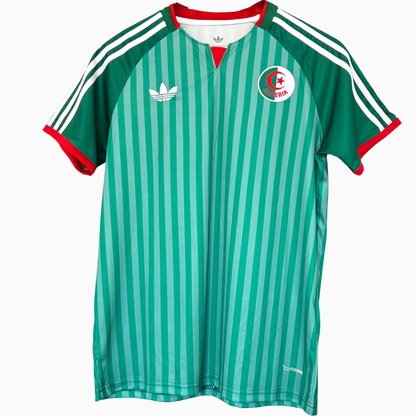 Algeria away soccer kit by ELVN featuring green jersey with white accents and matching shorts for 2026 team uniform.