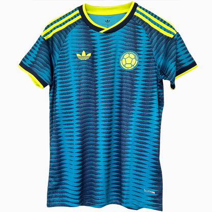 ELVN Colombia Away Kit 2026 jersey with team logo, featuring blue and white design, displayed on a flat surface.