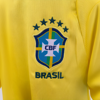 Brazil home kit 2026 soccer jersey by ELVN, featuring team colors and design details, displayed on a plain background.